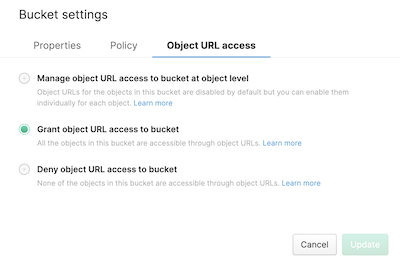 MEGA Bucket Settings